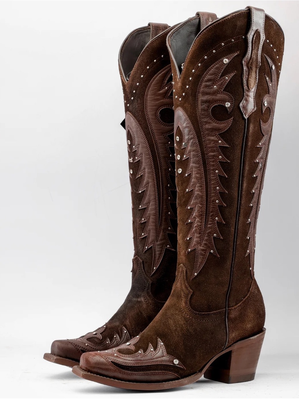 Women's Brown Western Suede Boots with Stud Detail